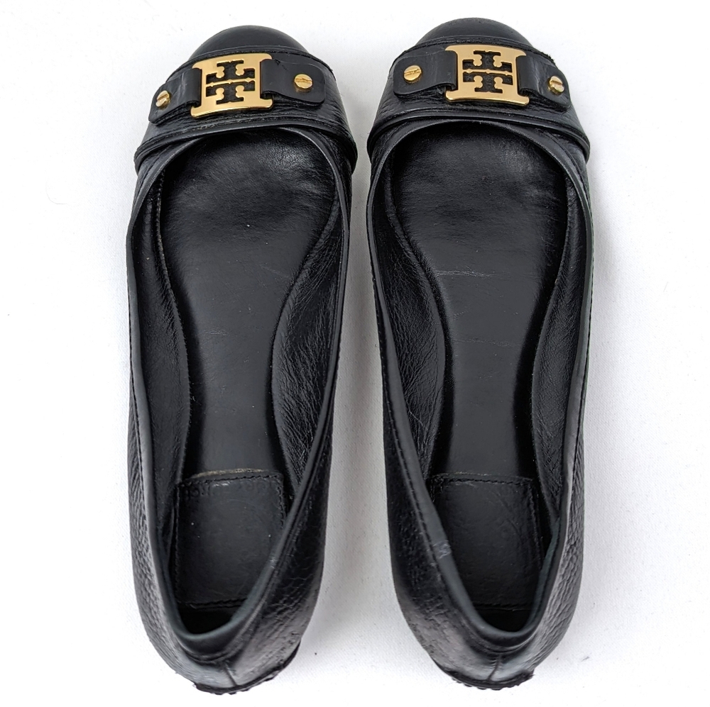 Tory Burch Ambrose Leather Ballet Flats Cap Toe Balletcore Preppy Black size 6.5